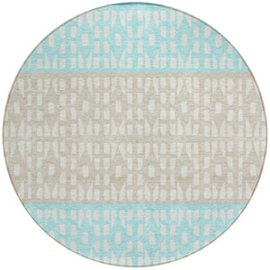 HomeRoots 5' Vibrant Teal Blue and Aqua Geometric Indoor Outdoor Area Rug - Stylish, Washable, Durable Design 8' Round 613875