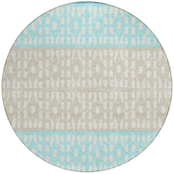 HomeRoots 5' Vibrant Teal Blue and Aqua Geometric Indoor Outdoor Area Rug - Stylish, Washable, Durable Design 8' Round 613875