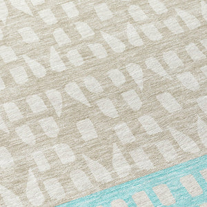 HomeRoots 5' Vibrant Teal Blue and Aqua Geometric Indoor Outdoor Area Rug - Stylish, Washable, Durable Design 8' Round 613875