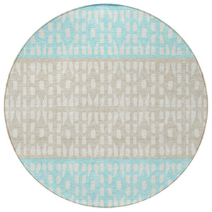 HomeRoots 5' Vibrant Teal Blue and Aqua Geometric Indoor Outdoor Area Rug - Stylish, Washable, Durable Design 8' Round 613875