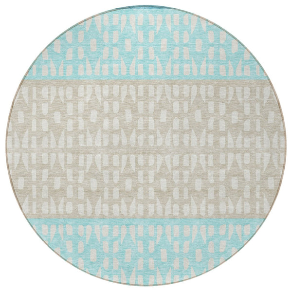 HomeRoots 5' Vibrant Teal Blue and Aqua Geometric Indoor Outdoor Area Rug - Stylish, Washable, Durable Design 8' Round 613875