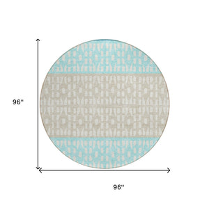 HomeRoots 5' Vibrant Teal Blue and Aqua Geometric Indoor Outdoor Area Rug - Stylish, Washable, Durable Design 8' Round 613875