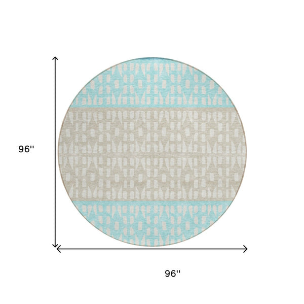 HomeRoots 5' Vibrant Teal Blue and Aqua Geometric Indoor Outdoor Area Rug - Stylish, Washable, Durable Design 8' Round 613875