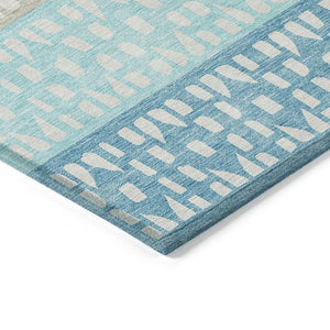 HomeRoots 5' Vibrant Teal Blue and Aqua Geometric Indoor Outdoor Area Rug - Stylish, Washable, Durable Design 8' X 10' 613876