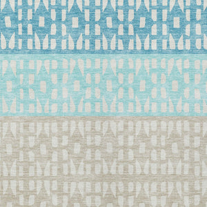 HomeRoots 5' Vibrant Teal Blue and Aqua Geometric Indoor Outdoor Area Rug - Stylish, Washable, Durable Design 8' X 10' 613876