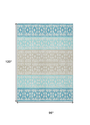 HomeRoots 5' Vibrant Teal Blue and Aqua Geometric Indoor Outdoor Area Rug - Stylish, Washable, Durable Design 8' X 10' 613876