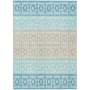 HomeRoots 5' Vibrant Teal Blue and Aqua Geometric Indoor Outdoor Area Rug - Stylish, Washable, Durable Design 10' X 14' 613878