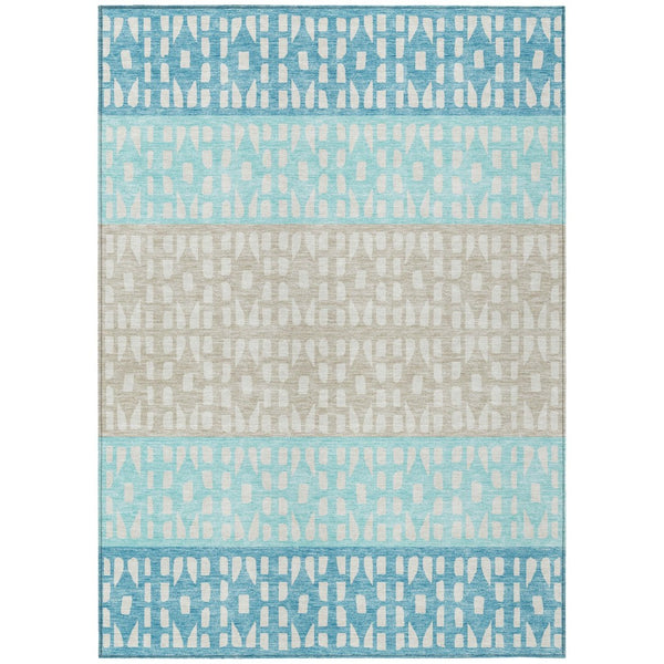 HomeRoots 5' Vibrant Teal Blue and Aqua Geometric Indoor Outdoor Area Rug - Stylish, Washable, Durable Design 10' X 14' 613878