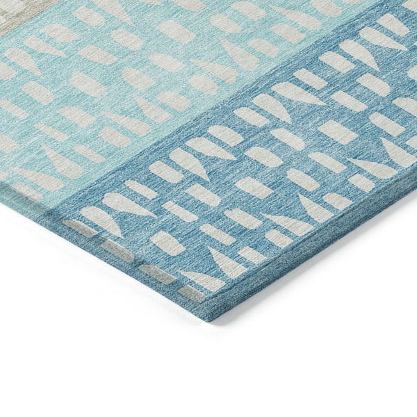 HomeRoots 5' Vibrant Teal Blue and Aqua Geometric Indoor Outdoor Area Rug - Stylish, Washable, Durable Design 10' X 14' 613878