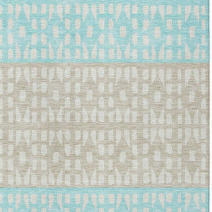 HomeRoots 5' Vibrant Teal Blue and Aqua Geometric Indoor Outdoor Area Rug - Stylish, Washable, Durable Design 10' X 14' 613878