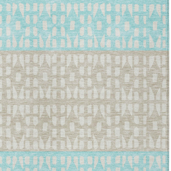 HomeRoots 5' Vibrant Teal Blue and Aqua Geometric Indoor Outdoor Area Rug - Stylish, Washable, Durable Design 10' X 14' 613878