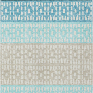 HomeRoots 5' Vibrant Teal Blue and Aqua Geometric Indoor Outdoor Area Rug - Stylish, Washable, Durable Design 10' X 14' 613878