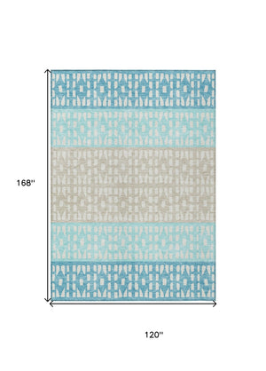 HomeRoots 5' Vibrant Teal Blue and Aqua Geometric Indoor Outdoor Area Rug - Stylish, Washable, Durable Design 10' X 14' 613878