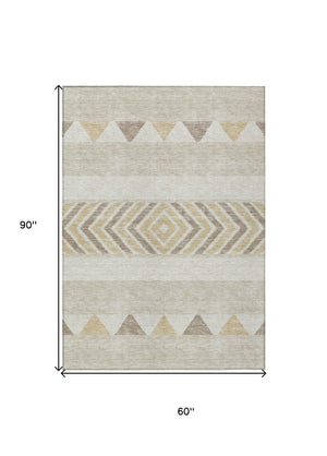 HomeRoots 5' Beige Ivory and Taupe Southwestern Area Rug - Durable, Washable, Perfect for Indoor/Outdoor Use 5' X 8' 613880