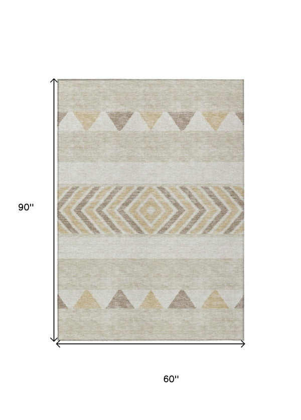 HomeRoots 5' Beige Ivory and Taupe Southwestern Area Rug - Durable, Washable, Perfect for Indoor/Outdoor Use 5' X 8' 613880