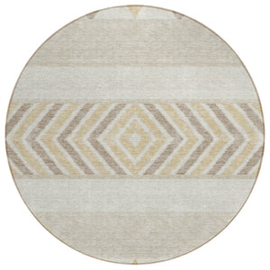 HomeRoots 5' Beige Ivory and Taupe Southwestern Area Rug - Durable, Washable, Perfect for Indoor/Outdoor Use 8' Round 613881