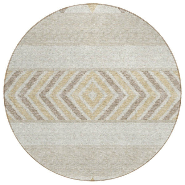 HomeRoots 5' Beige Ivory and Taupe Southwestern Area Rug - Durable, Washable, Perfect for Indoor/Outdoor Use 8' Round 613881