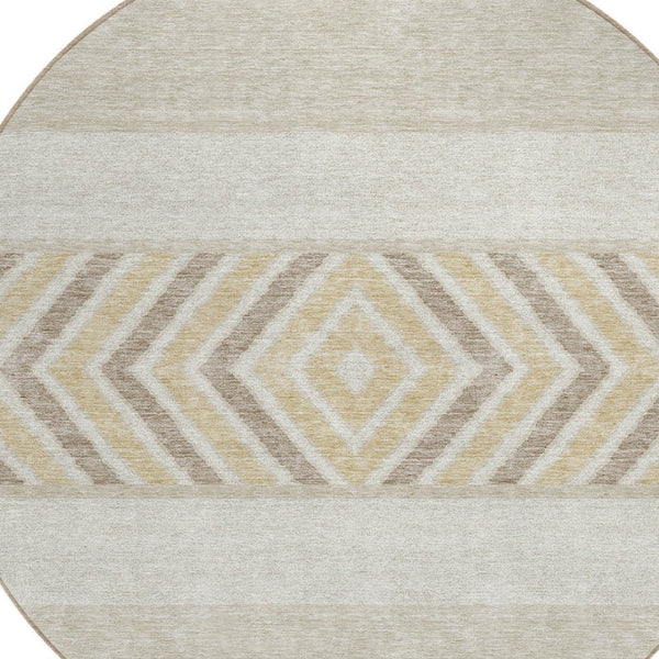 HomeRoots 5' Beige Ivory and Taupe Southwestern Area Rug - Durable, Washable, Perfect for Indoor/Outdoor Use 8' Round 613881
