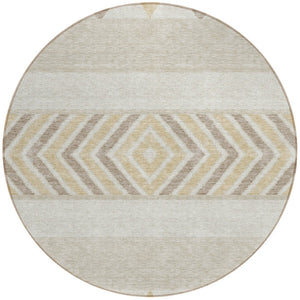 HomeRoots 5' Beige Ivory and Taupe Southwestern Area Rug - Durable, Washable, Perfect for Indoor/Outdoor Use 8' Round 613881