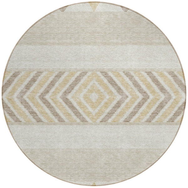 HomeRoots 5' Beige Ivory and Taupe Southwestern Area Rug - Durable, Washable, Perfect for Indoor/Outdoor Use 8' Round 613881