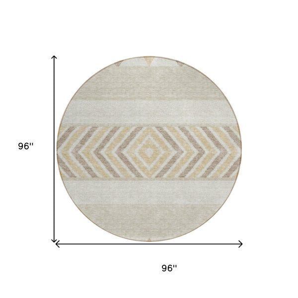 HomeRoots 5' Beige Ivory and Taupe Southwestern Area Rug - Durable, Washable, Perfect for Indoor/Outdoor Use 8' Round 613881