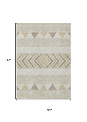 HomeRoots 5' Beige Ivory and Taupe Southwestern Area Rug - Durable, Washable, Perfect for Indoor/Outdoor Use 8' X 10' 613882