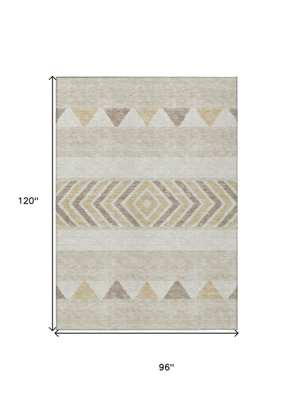 HomeRoots 5' Beige Ivory and Taupe Southwestern Area Rug - Durable, Washable, Perfect for Indoor/Outdoor Use 8' X 10' 613882