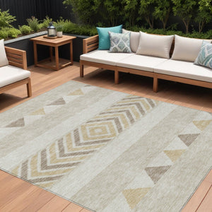 HomeRoots 5' Beige Ivory and Taupe Southwestern Area Rug - Durable, Washable, Perfect for Indoor/Outdoor Use 8' X 10' 613882