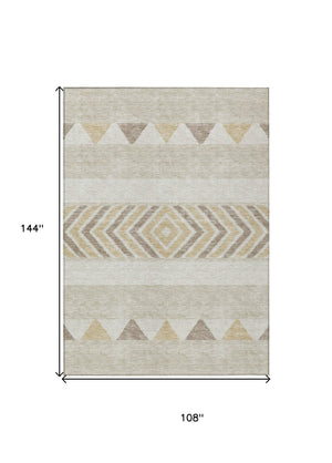HomeRoots 5' Beige Ivory and Taupe Southwestern Area Rug - Durable, Washable, Perfect for Indoor/Outdoor Use 9' X 12' 613883