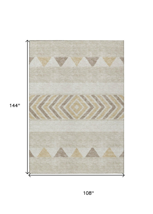 HomeRoots 5' Beige Ivory and Taupe Southwestern Area Rug - Durable, Washable, Perfect for Indoor/Outdoor Use 9' X 12' 613883