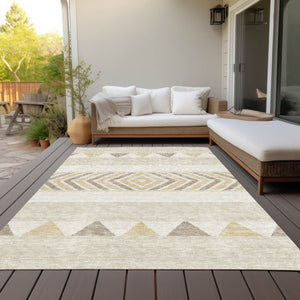 HomeRoots 5' Beige Ivory and Taupe Southwestern Area Rug - Durable, Washable, Perfect for Indoor/Outdoor Use 9' X 12' 613883