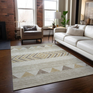HomeRoots 5' Beige Ivory and Taupe Southwestern Area Rug - Durable, Washable, Perfect for Indoor/Outdoor Use 9' X 12' 613883