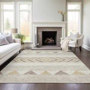HomeRoots 5' Beige Ivory and Taupe Southwestern Area Rug - Durable, Washable, Perfect for Indoor/Outdoor Use 9' X 12' 613883
