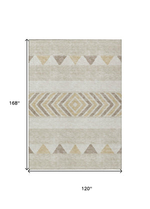 HomeRoots 5' Beige Ivory and Taupe Southwestern Area Rug - Durable, Washable, Perfect for Indoor/Outdoor Use 10' X 14' 613884