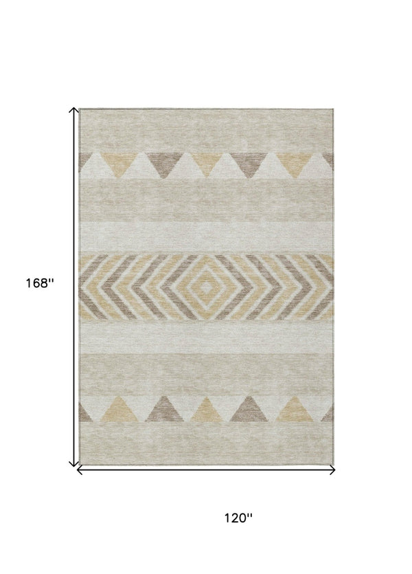 HomeRoots 5' Beige Ivory and Taupe Southwestern Area Rug - Durable, Washable, Perfect for Indoor/Outdoor Use 10' X 14' 613884