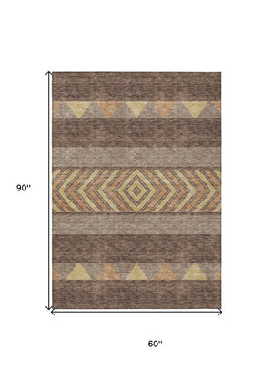 HomeRoots 5' Southwestern Area Rug in Brown, Wheat & Copper - Durable, Washable, Stylish for Indoor & Outdoor Use 5' X 8' 613892