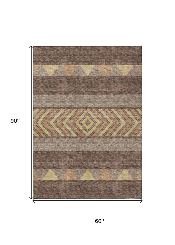 HomeRoots 5' Southwestern Area Rug in Brown, Wheat & Copper - Durable, Washable, Stylish for Indoor & Outdoor Use 5' X 8' 613892