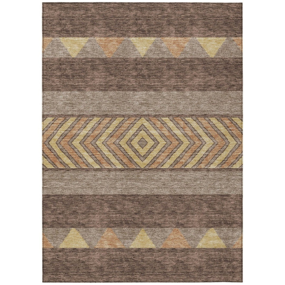 HomeRoots 5' Southwestern Area Rug in Brown, Wheat & Copper - Durable, Washable, Stylish for Indoor & Outdoor Use 5' X 8' 613892