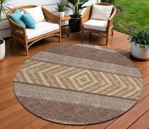 HomeRoots 5' Southwestern Area Rug in Brown, Wheat & Copper - Durable, Washable, Stylish for Indoor & Outdoor Use 8' Round 613893