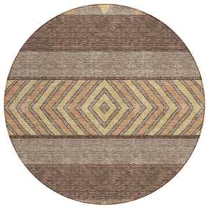 HomeRoots 5' Southwestern Area Rug in Brown, Wheat & Copper - Durable, Washable, Stylish for Indoor & Outdoor Use 8' Round 613893