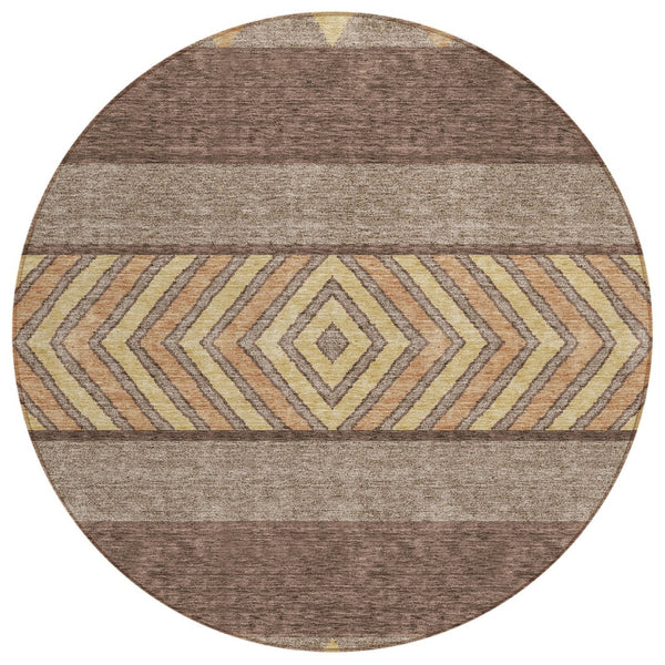HomeRoots 5' Southwestern Area Rug in Brown, Wheat & Copper - Durable, Washable, Stylish for Indoor & Outdoor Use 8' Round 613893
