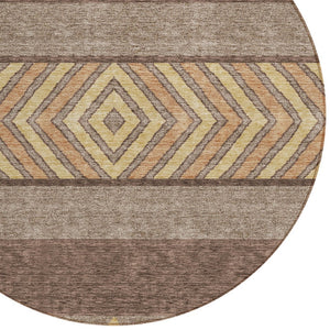 HomeRoots 5' Southwestern Area Rug in Brown, Wheat & Copper - Durable, Washable, Stylish for Indoor & Outdoor Use 8' Round 613893