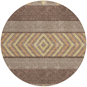 HomeRoots 5' Southwestern Area Rug in Brown, Wheat & Copper - Durable, Washable, Stylish for Indoor & Outdoor Use 8' Round 613893