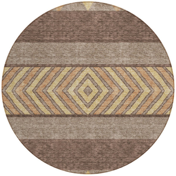 HomeRoots 5' Southwestern Area Rug in Brown, Wheat & Copper - Durable, Washable, Stylish for Indoor & Outdoor Use 8' Round 613893