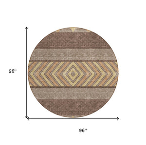 HomeRoots 5' Southwestern Area Rug in Brown, Wheat & Copper - Durable, Washable, Stylish for Indoor & Outdoor Use 8' Round 613893