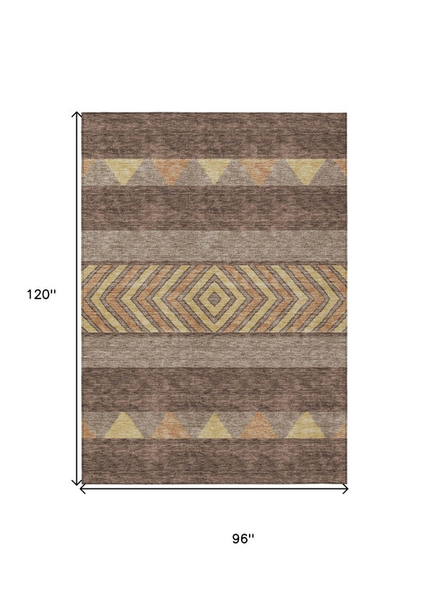 HomeRoots 5' Southwestern Area Rug in Brown, Wheat & Copper - Durable, Washable, Stylish for Indoor & Outdoor Use 8' X 10' 613894