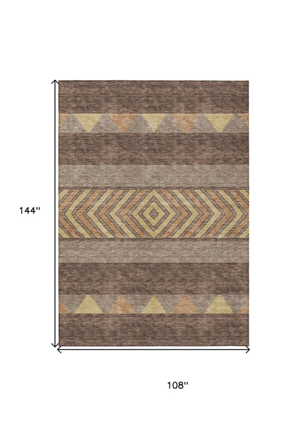 HomeRoots 5' Southwestern Area Rug in Brown, Wheat & Copper - Durable, Washable, Stylish for Indoor & Outdoor Use 9' X 12' 613895