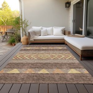 HomeRoots 5' Southwestern Area Rug in Brown, Wheat & Copper - Durable, Washable, Stylish for Indoor & Outdoor Use 9' X 12' 613895