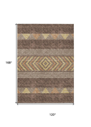 HomeRoots 5' Southwestern Area Rug in Brown, Wheat & Copper - Durable, Washable, Stylish for Indoor & Outdoor Use 10' X 14' 613896