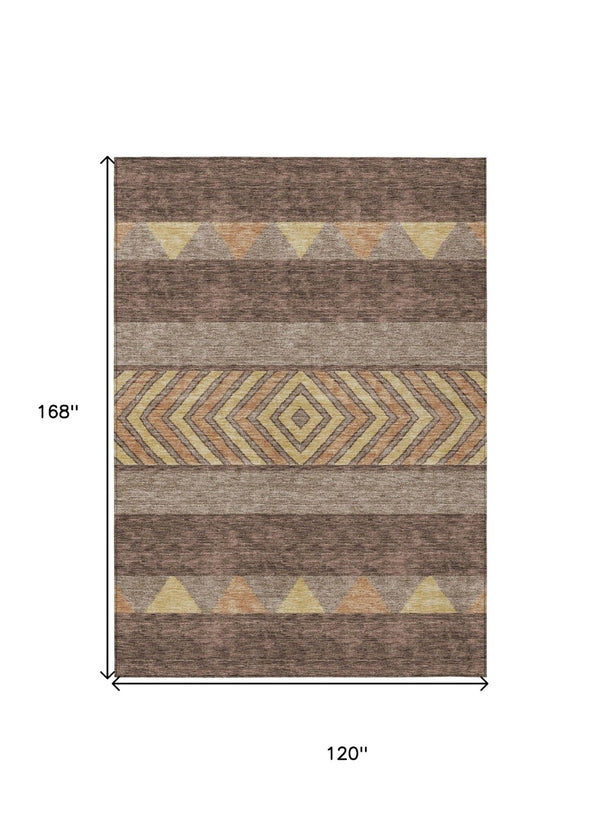 HomeRoots 5' Southwestern Area Rug in Brown, Wheat & Copper - Durable, Washable, Stylish for Indoor & Outdoor Use 10' X 14' 613896